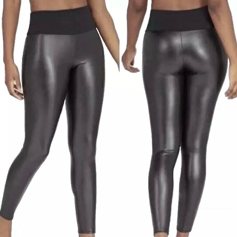 SPANX Assets All Over Faux Leather High Rise Shaping Leggings  Black Women Large